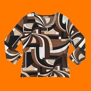 90's vintage groovy psychedelic slinky 3/4 sleeve bodycon blouse top LARGE XL